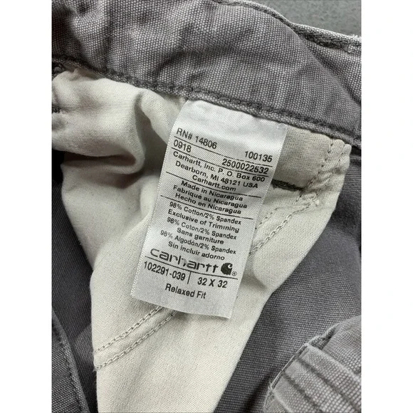 Carhartt Pants Mens 32x32 Gray Relaxed Fit Canvas Workwear Utility Distressed - Picture 12 of 15
